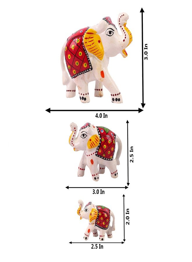 DreamKraft Paper Mache Handcrafted Set of 3 Elephant Action Showpiece Idols for Home Decor and Gift Purpose(White) - Image 3
